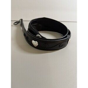 Tony Lama Black Leather Tooled Belt Silver Hearts No buckle Size 30 1.5” Western